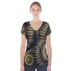 Fractal Steampunk Gears Fantasy Short Sleeve Front Detail Top by Wegoenart