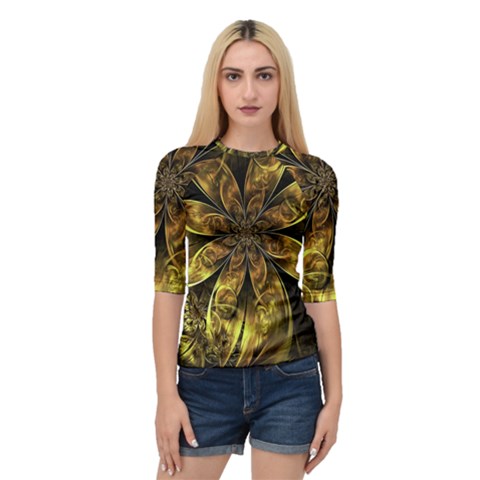 Fractal Floral Gold Golden Quarter Sleeve Raglan Tee by Wegoenart