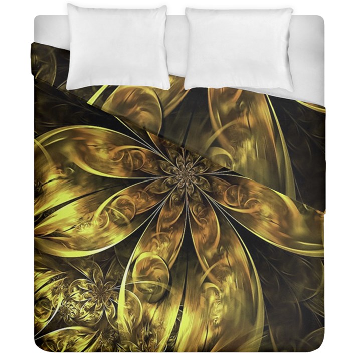 Fractal Floral Gold Golden Duvet Cover Double Side (California King Size)