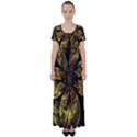 Fractal Floral Gold Golden High Waist Short Sleeve Maxi Dress View1