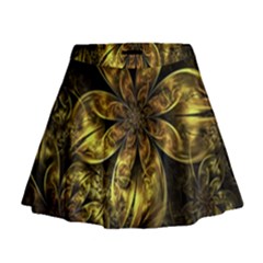 Fractal Floral Gold Golden Mini Flare Skirt by Wegoenart