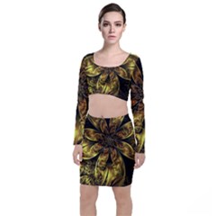 Fractal Floral Gold Golden Top And Skirt Sets by Wegoenart