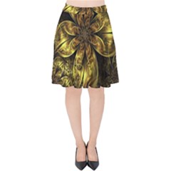 Fractal Floral Gold Golden Velvet High Waist Skirt by Wegoenart