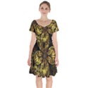 Fractal Floral Gold Golden Short Sleeve Bardot Dress View1