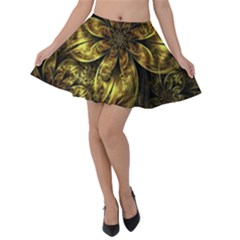 Fractal Floral Gold Golden Velvet Skater Skirt by Wegoenart