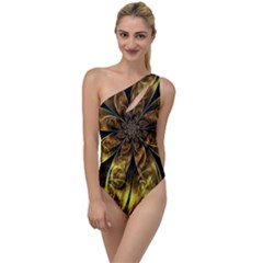 Fractal Floral Gold Golden To One Side Swimsuit by Wegoenart