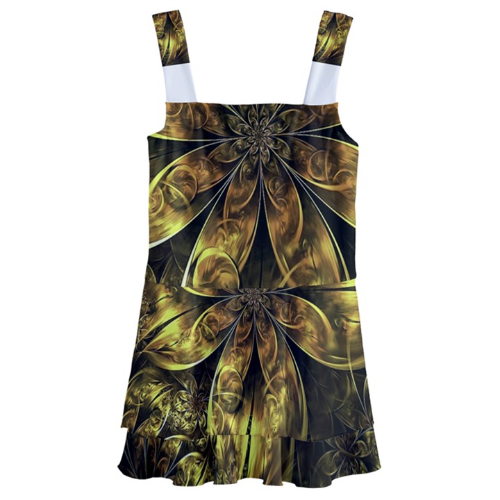 Fractal Floral Gold Golden Kids  Layered Skirt Swimsuit