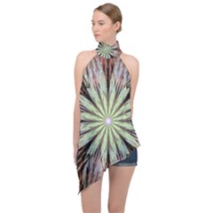 Fractal Floral Fantasy Flower Halter Asymmetric Satin Top by Wegoenart