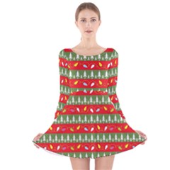 Christmas Papers Red And Green Long Sleeve Velvet Skater Dress by Wegoenart