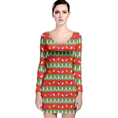 Christmas Papers Red And Green Long Sleeve Velvet Bodycon Dress by Wegoenart