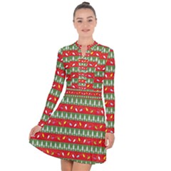 Christmas Papers Red And Green Long Sleeve Panel Dress by Wegoenart