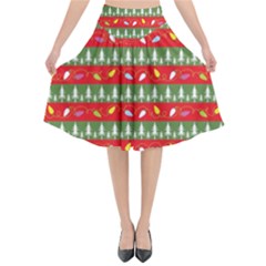 Christmas Papers Red And Green Flared Midi Skirt by Wegoenart