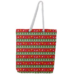 Christmas Papers Red And Green Full Print Rope Handle Tote (large) by Wegoenart