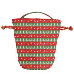 Christmas Papers Red And Green Drawstring Bucket Bag by Wegoenart