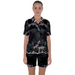 Fractal Aqua Silver Pattern Satin Short Sleeve Pyjamas Set by Wegoenart