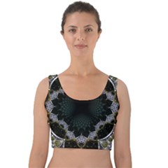 Fractal Aqua Silver Pattern Velvet Crop Top by Wegoenart