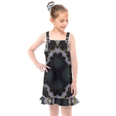 Fractal Aqua Silver Pattern Kids  Overall Dress by Wegoenart