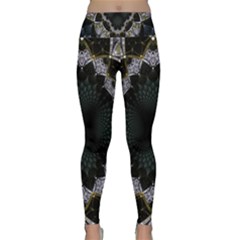 Fractal Aqua Silver Pattern Lightweight Velour Classic Yoga Leggings by Wegoenart