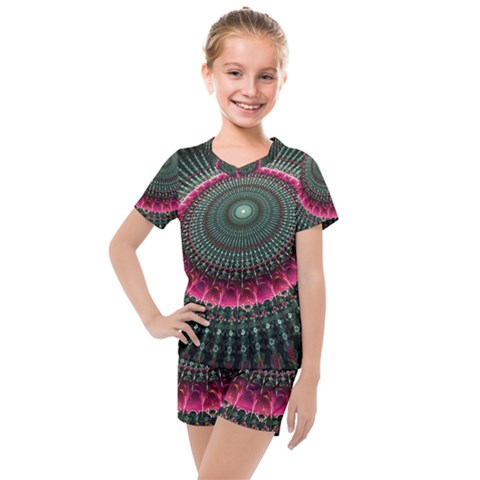 Fractal Circle Fantasy Texture Kids  Mesh Tee And Shorts Set by Wegoenart