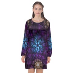 Geometry Fractal Colorful Geometric Long Sleeve Chiffon Shift Dress  by Wegoenart