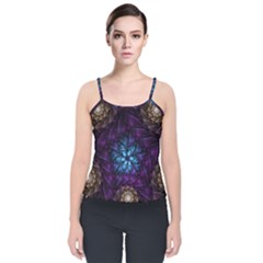 Geometry Fractal Colorful Geometric Velvet Spaghetti Strap Top by Wegoenart