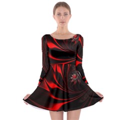 Abstract Curve Dark Flame Pattern Long Sleeve Skater Dress by Wegoenart