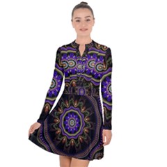 Fractal Vintage Colorful Decorative Long Sleeve Panel Dress by Wegoenart