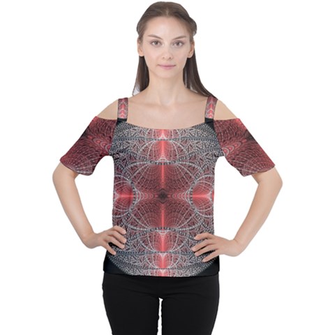 Fractal Diamond Circle Pattern Cutout Shoulder Tee by Wegoenart