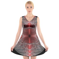 Fractal Diamond Circle Pattern V-neck Sleeveless Dress by Wegoenart