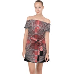 Fractal Diamond Circle Pattern Off Shoulder Chiffon Dress by Wegoenart