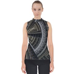 Fractal Circle Circular Geometry Mock Neck Shell Top by Wegoenart