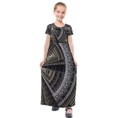 Fractal Circle Circular Geometry Kids  Short Sleeve Maxi Dress by Wegoenart