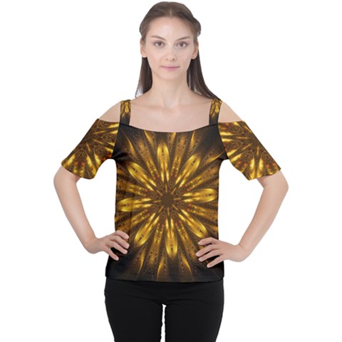 Mandala Gold Golden Fractal Cutout Shoulder Tee by Wegoenart