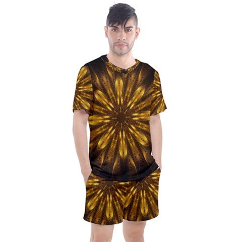 Mandala Gold Golden Fractal Men s Mesh Tee And Shorts Set by Wegoenart