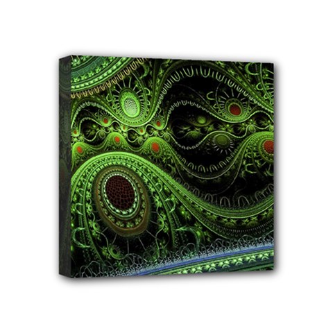 Fractal Green Gears Fantasy Mini Canvas 4  X 4  (stretched) by Wegoenart