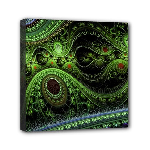 Fractal Green Gears Fantasy Mini Canvas 6  X 6  (stretched) by Wegoenart