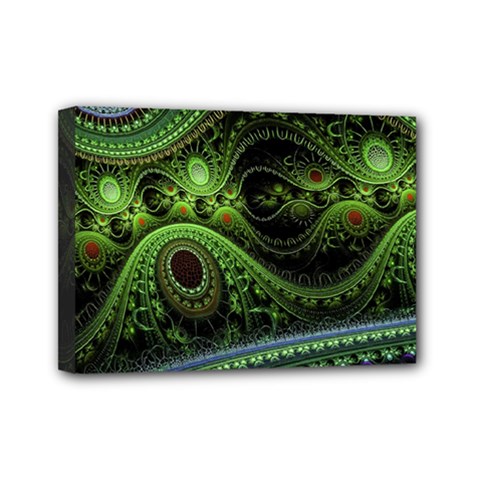 Fractal Green Gears Fantasy Mini Canvas 7  X 5  (stretched) by Wegoenart