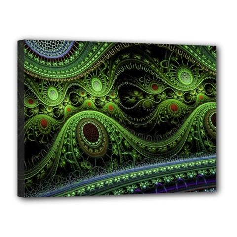 Fractal Green Gears Fantasy Canvas 16  X 12  (stretched) by Wegoenart