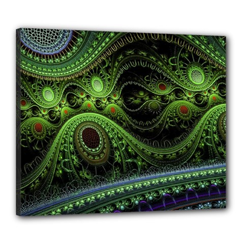 Fractal Green Gears Fantasy Canvas 24  X 20  (stretched) by Wegoenart