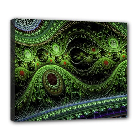 Fractal Green Gears Fantasy Deluxe Canvas 24  X 20  (stretched) by Wegoenart