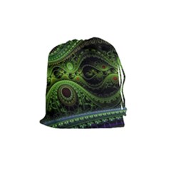 Fractal Green Gears Fantasy Drawstring Pouch (medium) by Wegoenart