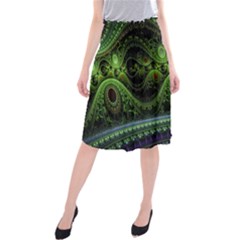 Fractal Green Gears Fantasy Midi Beach Skirt by Wegoenart