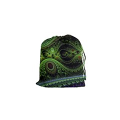 Fractal Green Gears Fantasy Drawstring Pouch (xs) by Wegoenart