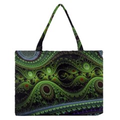 Fractal Green Gears Fantasy Zipper Medium Tote Bag by Wegoenart