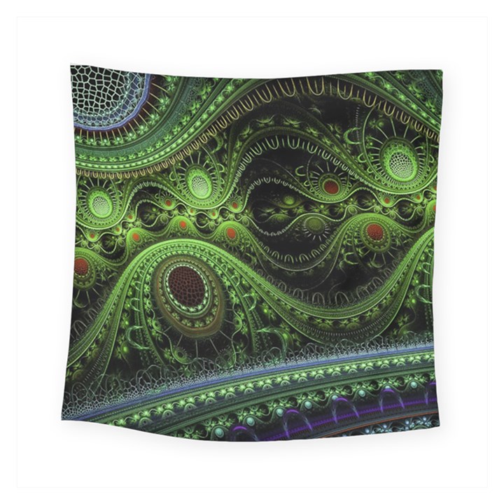 Fractal Green Gears Fantasy Square Tapestry (Small)