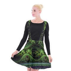 Fractal Green Gears Fantasy Suspender Skater Skirt by Wegoenart