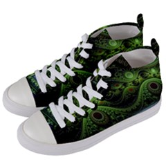 Fractal Green Gears Fantasy Women s Mid-top Canvas Sneakers by Wegoenart