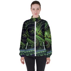 Fractal Green Gears Fantasy High Neck Windbreaker (women) by Wegoenart