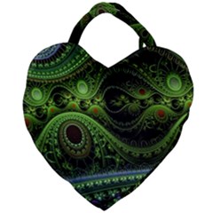 Fractal Green Gears Fantasy Giant Heart Shaped Tote by Wegoenart