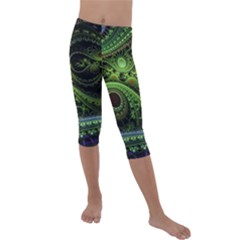 Fractal Green Gears Fantasy Kids  Lightweight Velour Capri Leggings  by Wegoenart